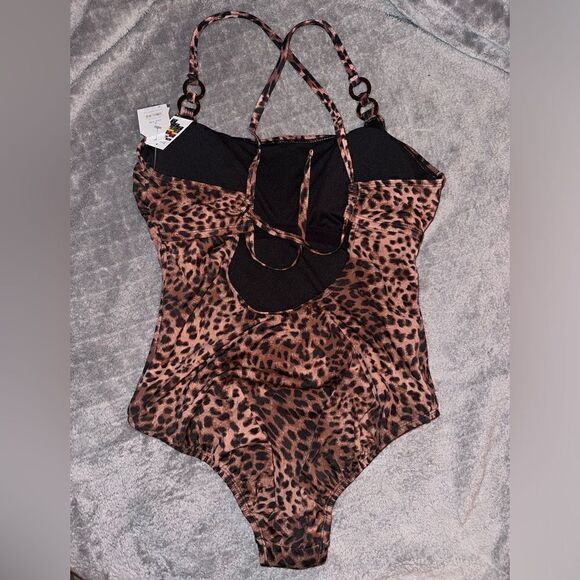 NWTs Time and Tru Leopard Double Ring Strap One Piece Swimsuit Size Large - Picture 4 of 7